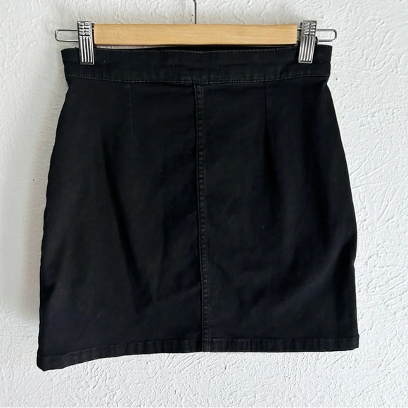 Free People Notched Wrap Denim Skirt Black Sz 0 - Picture 3 of 5